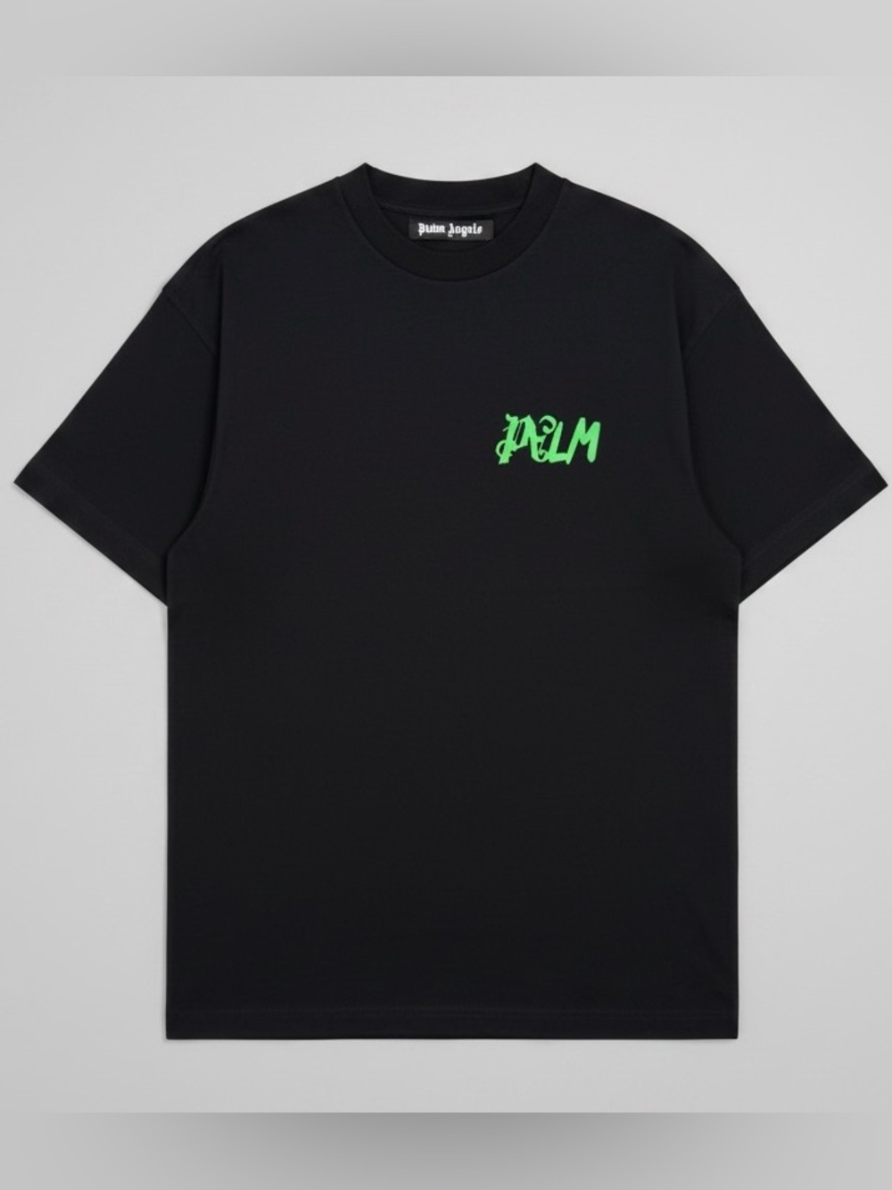 Palm Angels Black Short-Sleeve Tee with Neon Green Logo